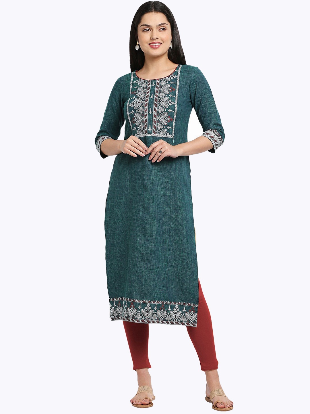 

True Shape Ethnic Motifs Printed Maternity Anarkali Kurta, Green