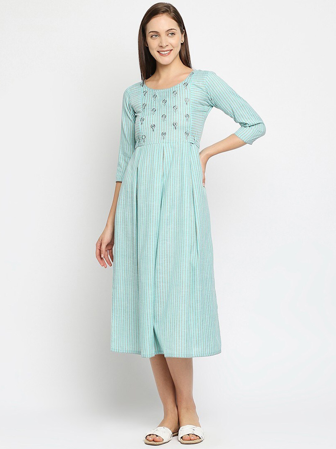 

True Shape Yoke Design Embroidered Maternity Anarkali Kurta, Blue