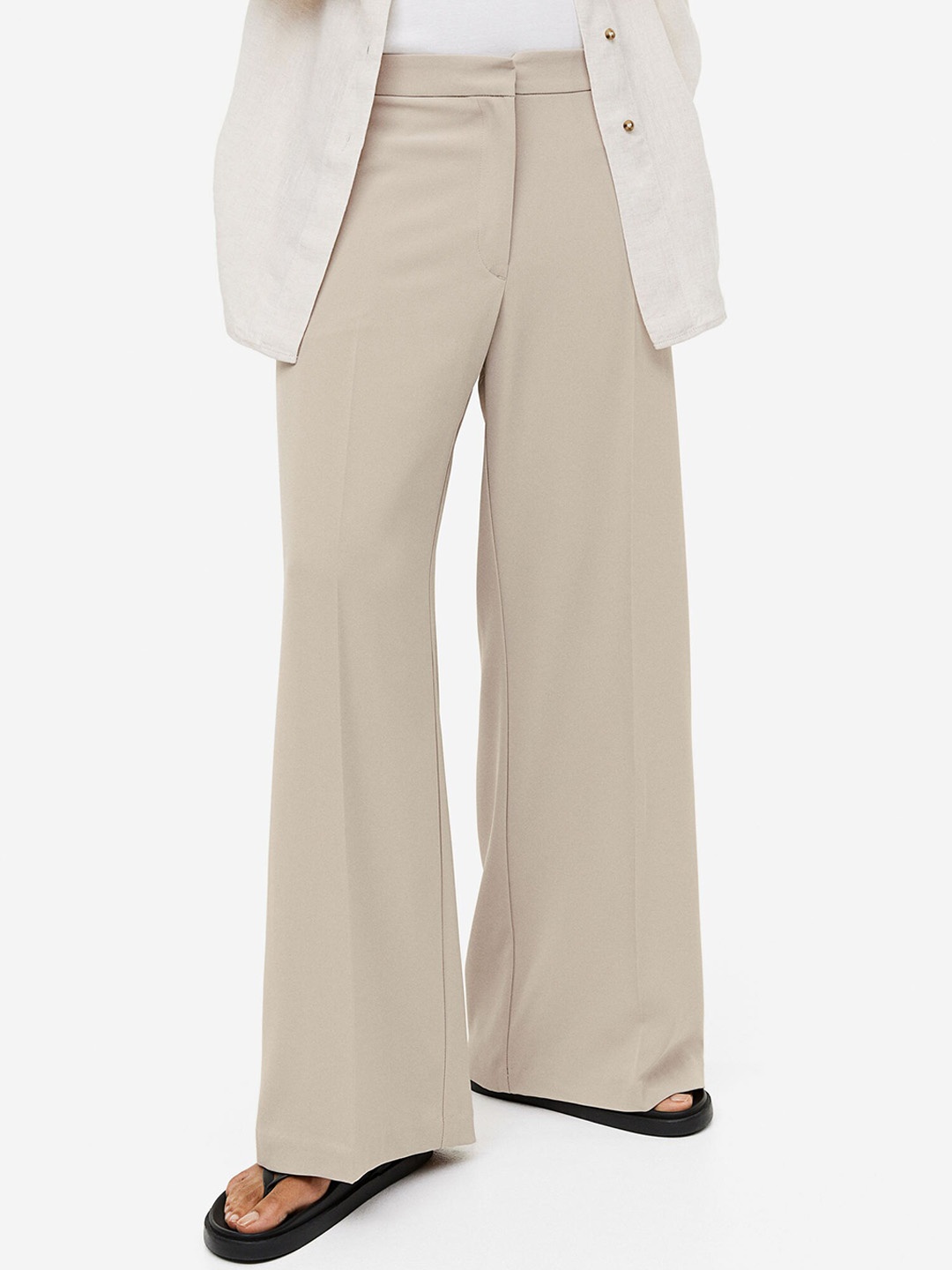 

H&M Women Wide Tailored Trousers, Beige