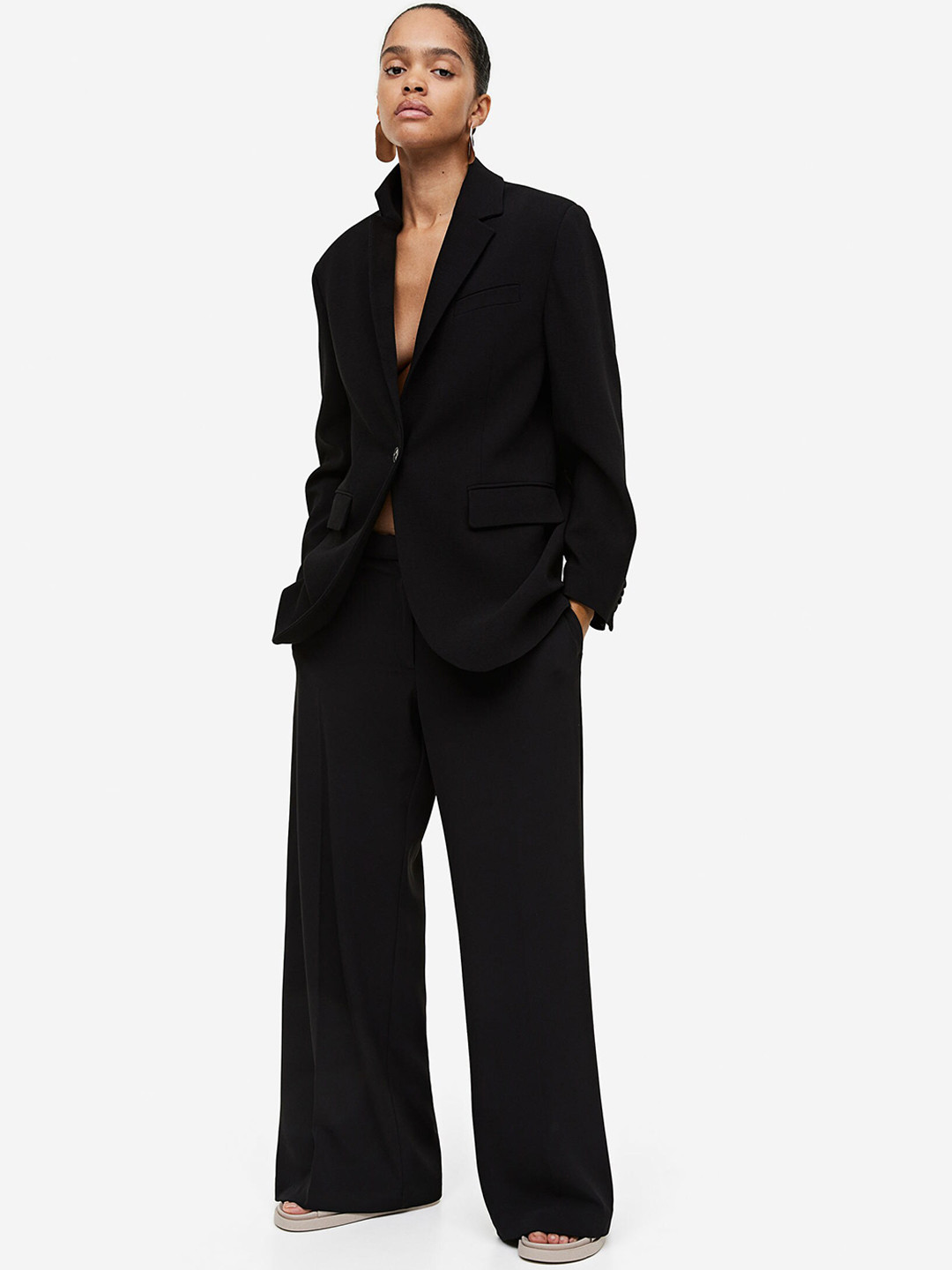

H&M Wide Tailored Trouser, Black