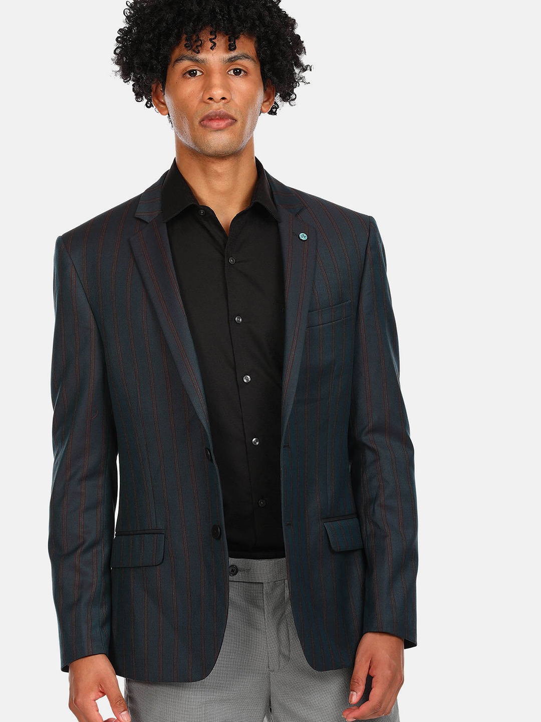 

Arrow New York Notch Lapel Collar Striped Blazer, Navy blue
