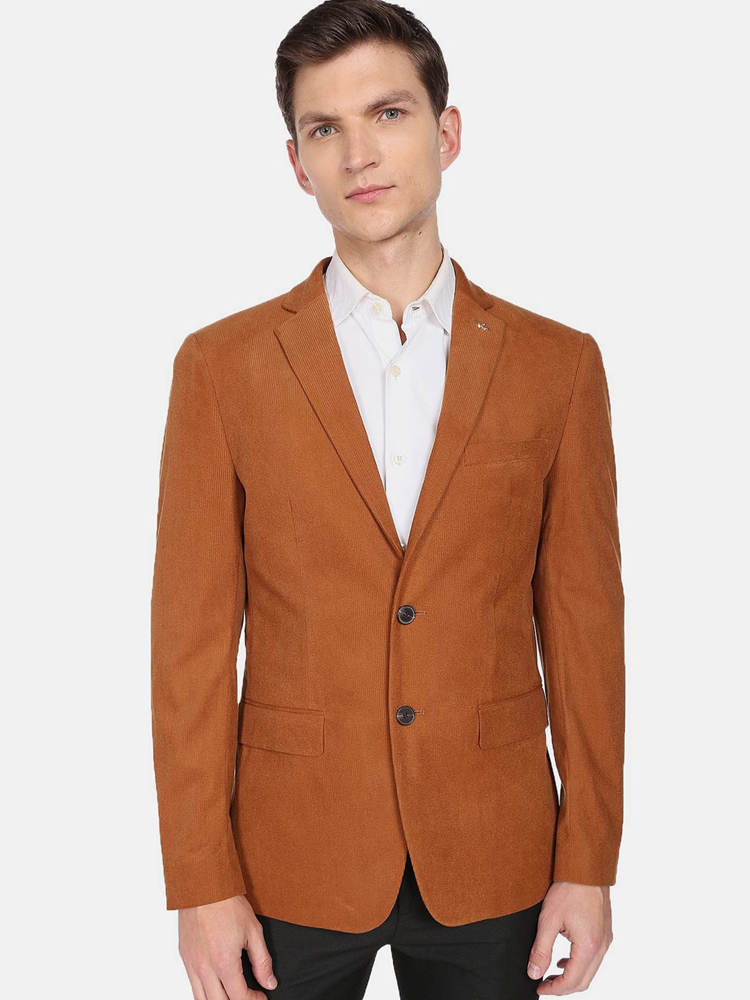 Arrow Self Design Single-Breasted Slim Fit Formal Blazer, Orange