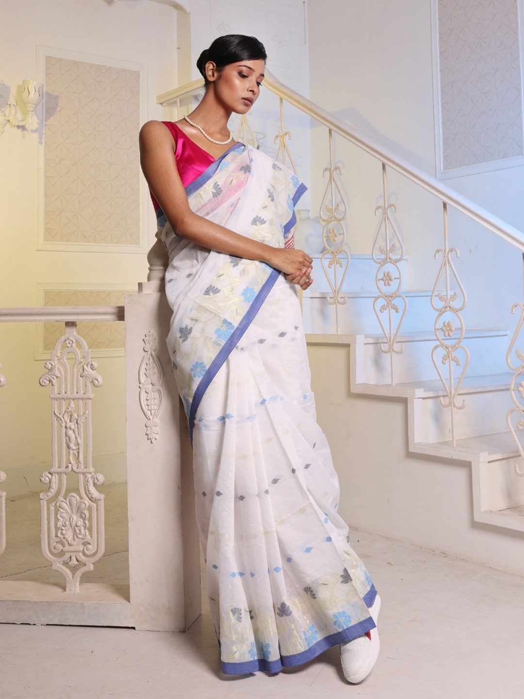 

Charukriti Floral Woven Design Saree, White