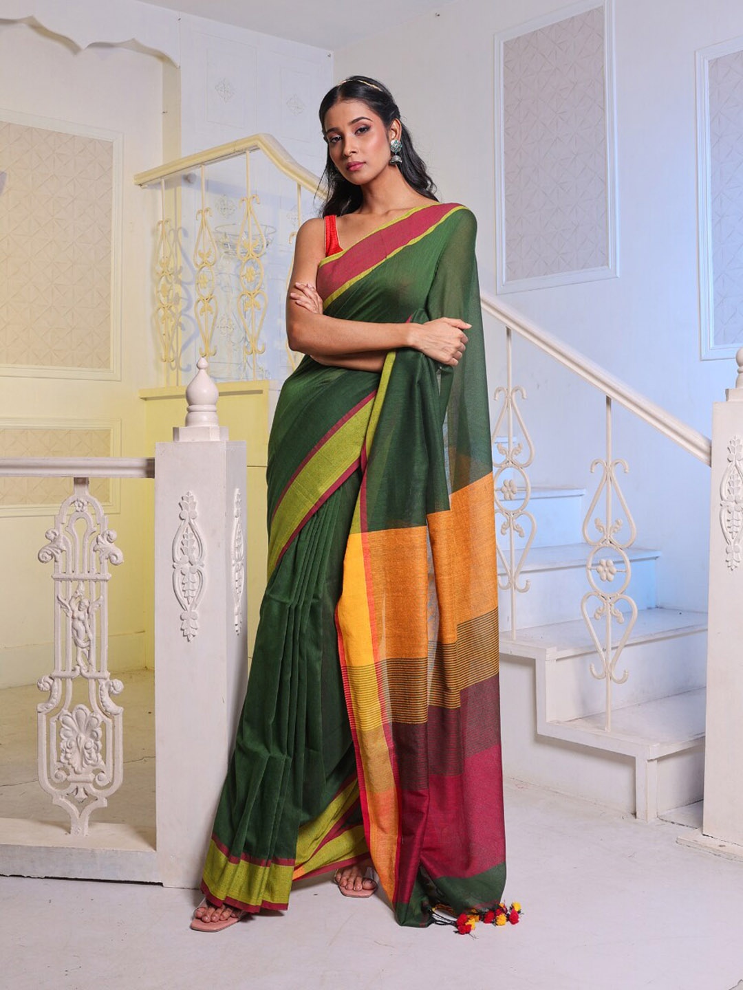 

Charukriti Handwoven Pure Cotton Saree, Green