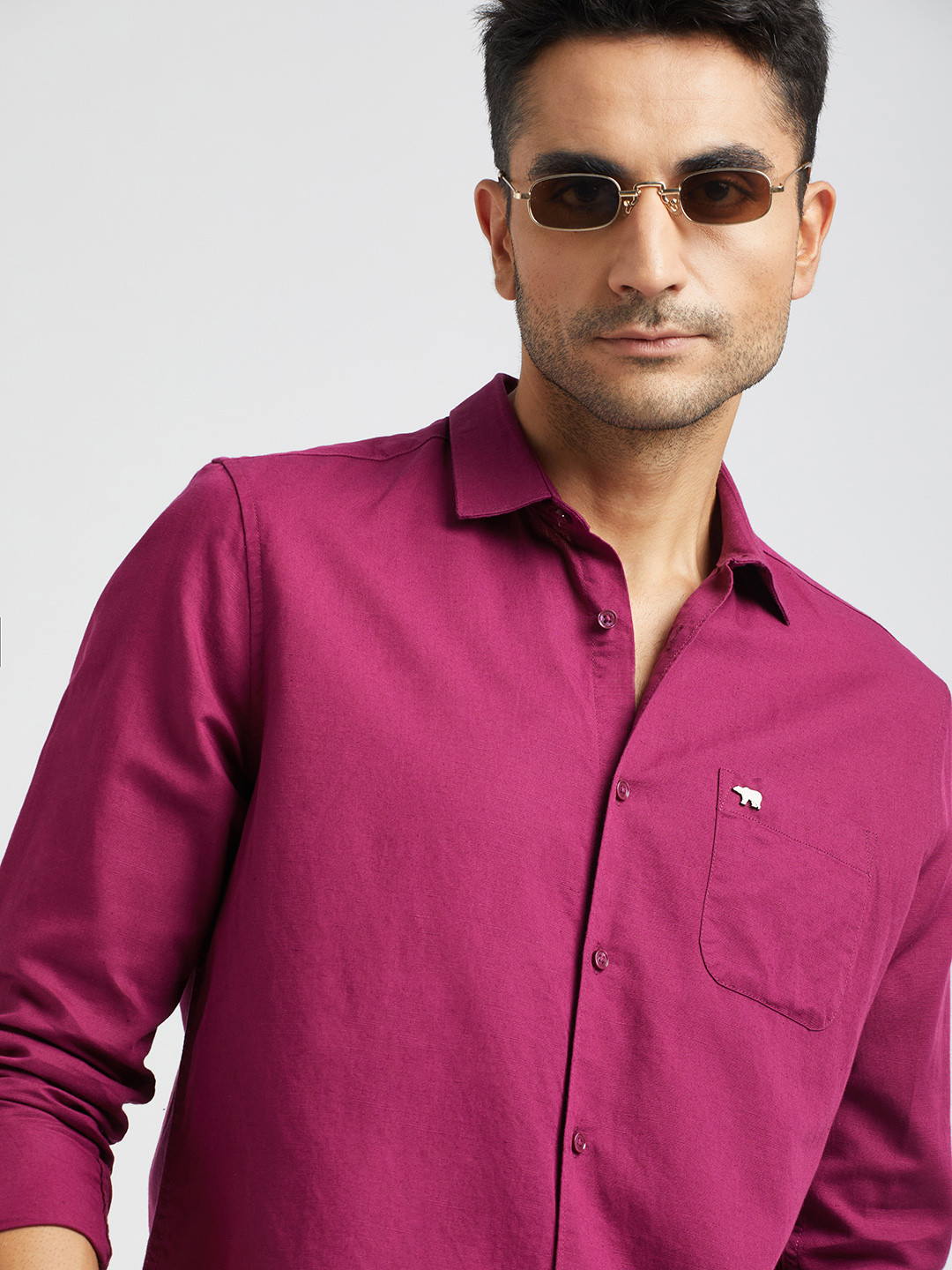 

THE BEAR HOUSE Slim Fit Opaque Cotton Linen Casual Shirt, Pink