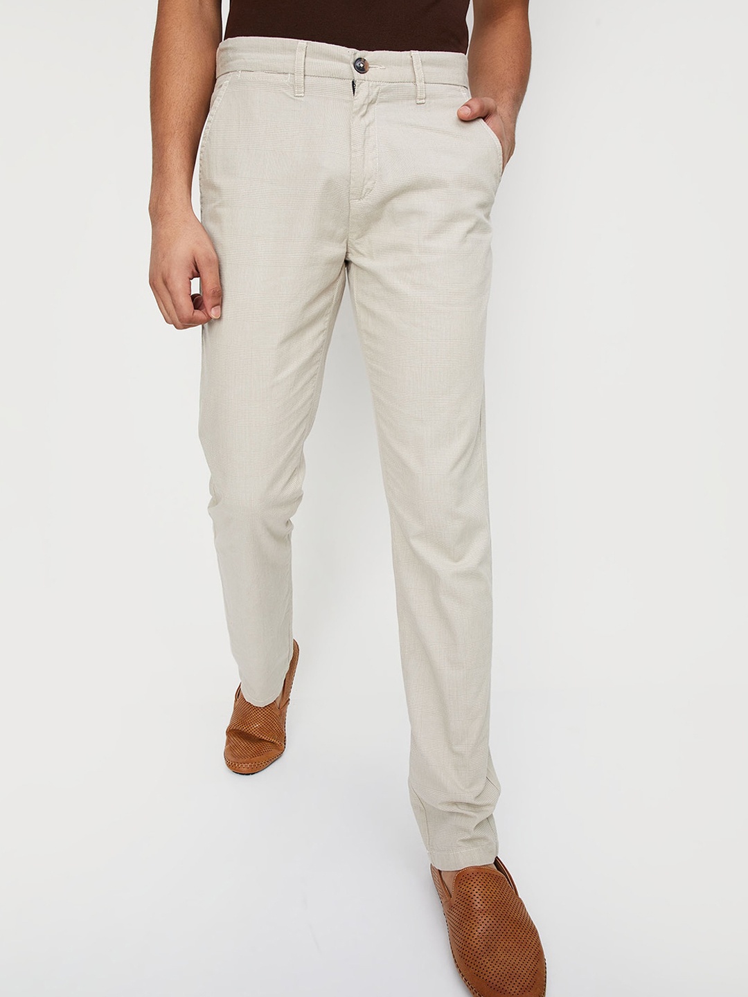 

max Men Mid-Rise Chinos Trousers, Beige