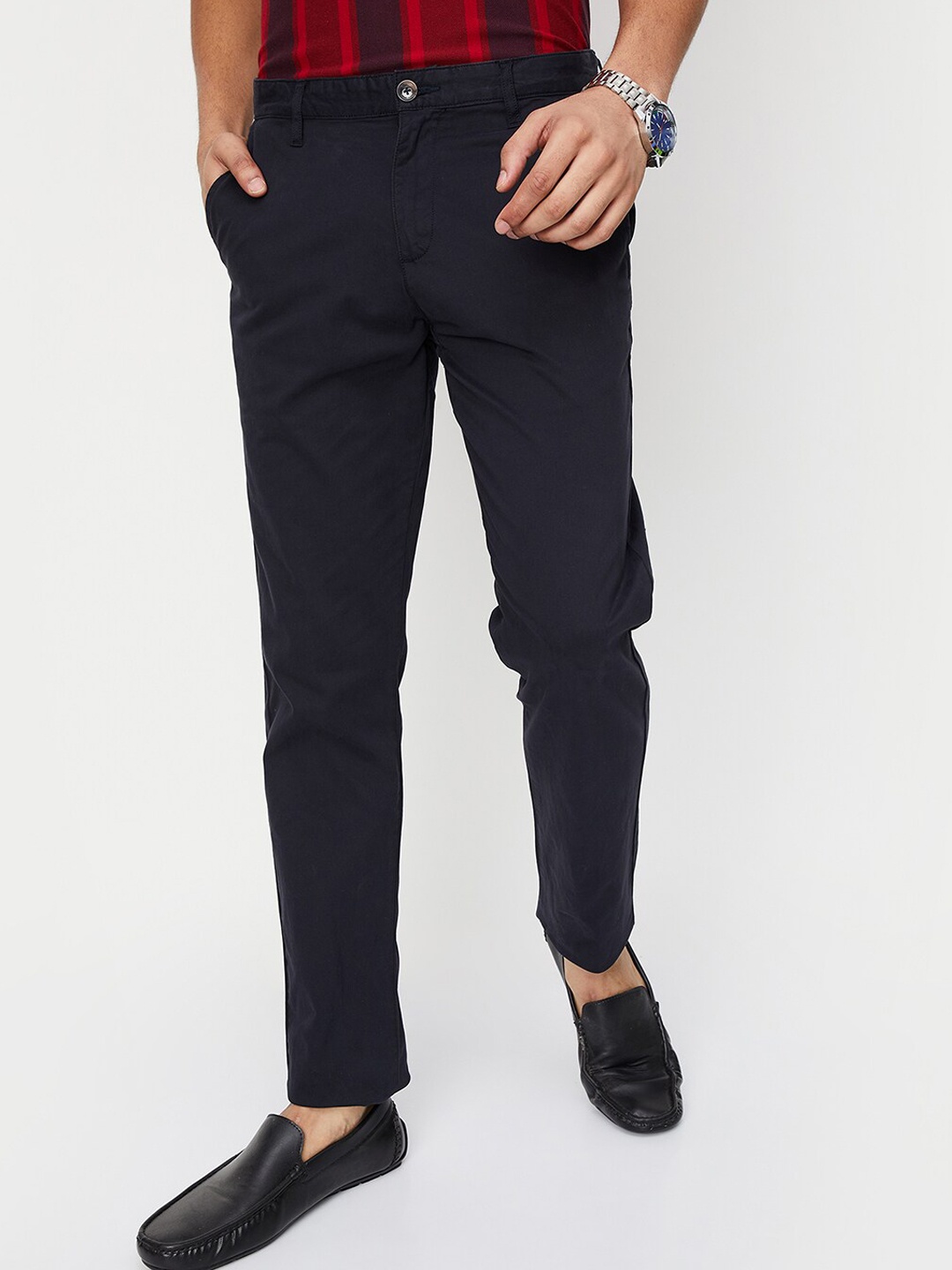

max Men Mid-Rise Chinos Trousers, Navy blue