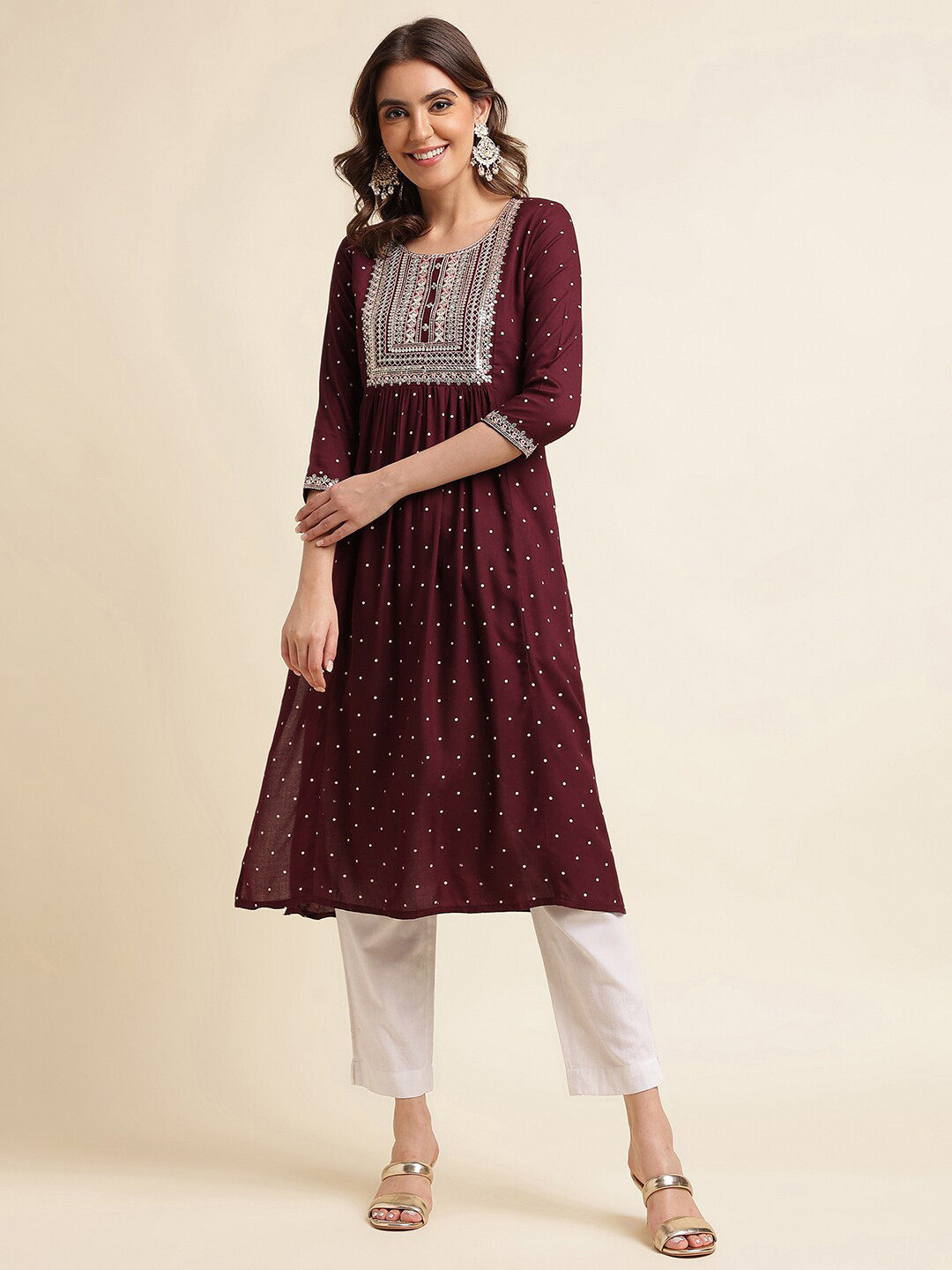 

kasee Ethnic Motifs Embroidered Thread Work Kurta, Burgundy