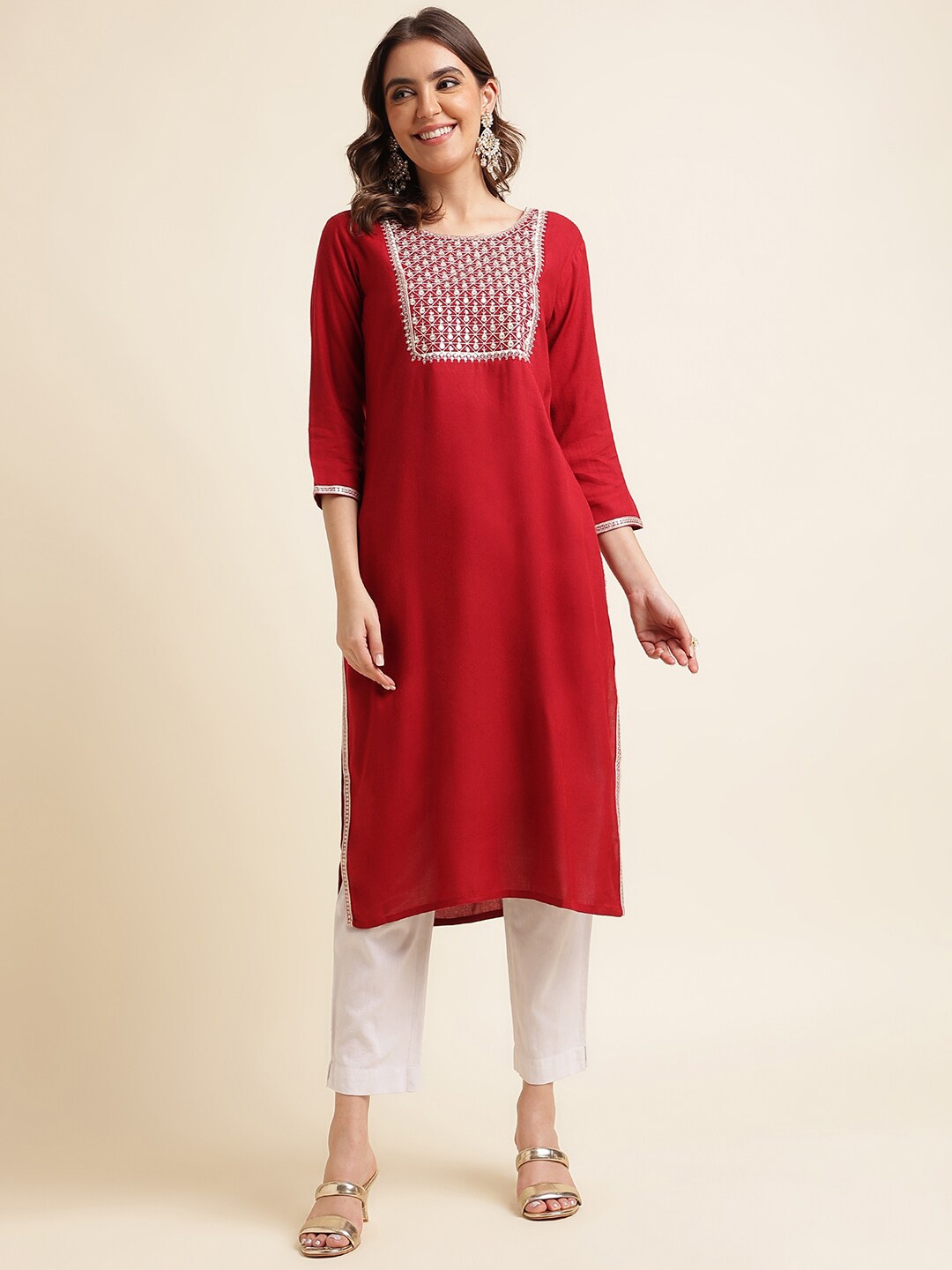 

kasee Embroidered Thread Work Kurta, Maroon