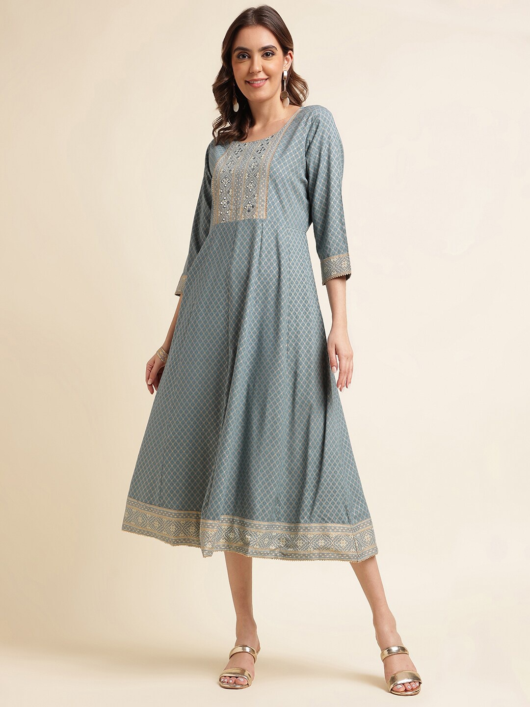 

Kasee Embroidered Round Neck Midi Ethnic Dress, Blue