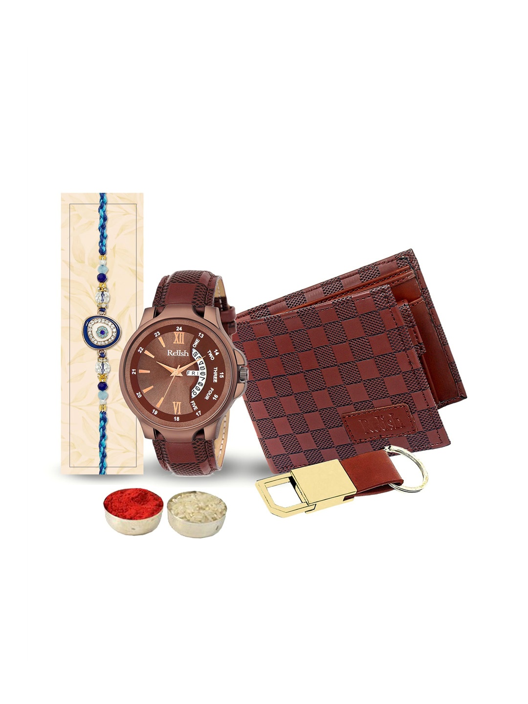 

Relish Men Rakhi With Watch & Wallet, Keychain, Brown