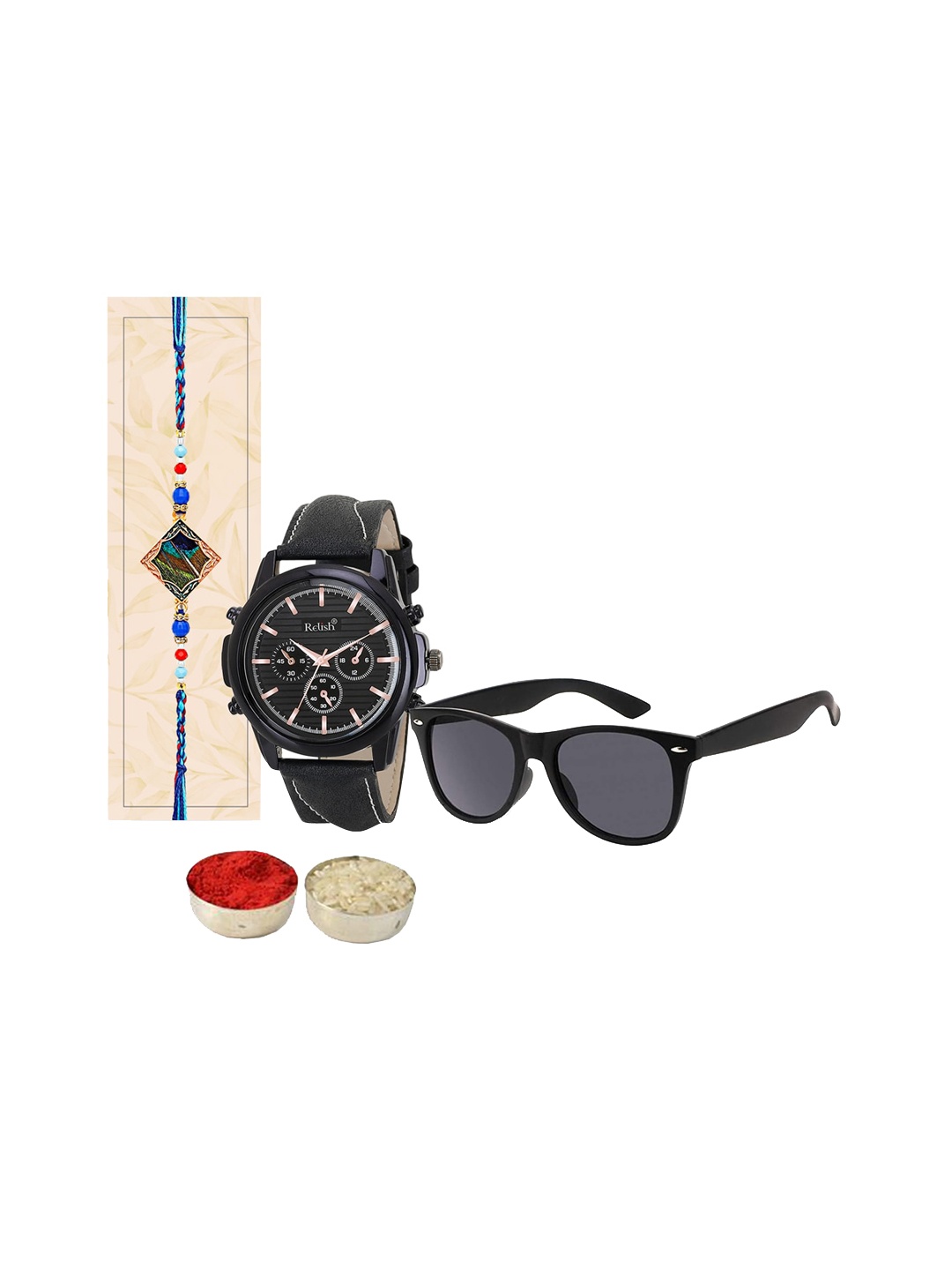 

Relish Evil Eye Charm Rakhi With Roli Chawal, Watch & Sunglass, Blue