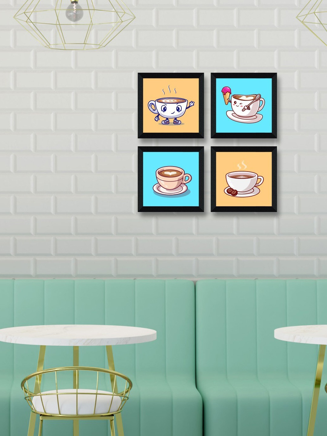 

SAF Turquoise Blue & Black 4 Pieces Coffee Theme Painting Wall Art