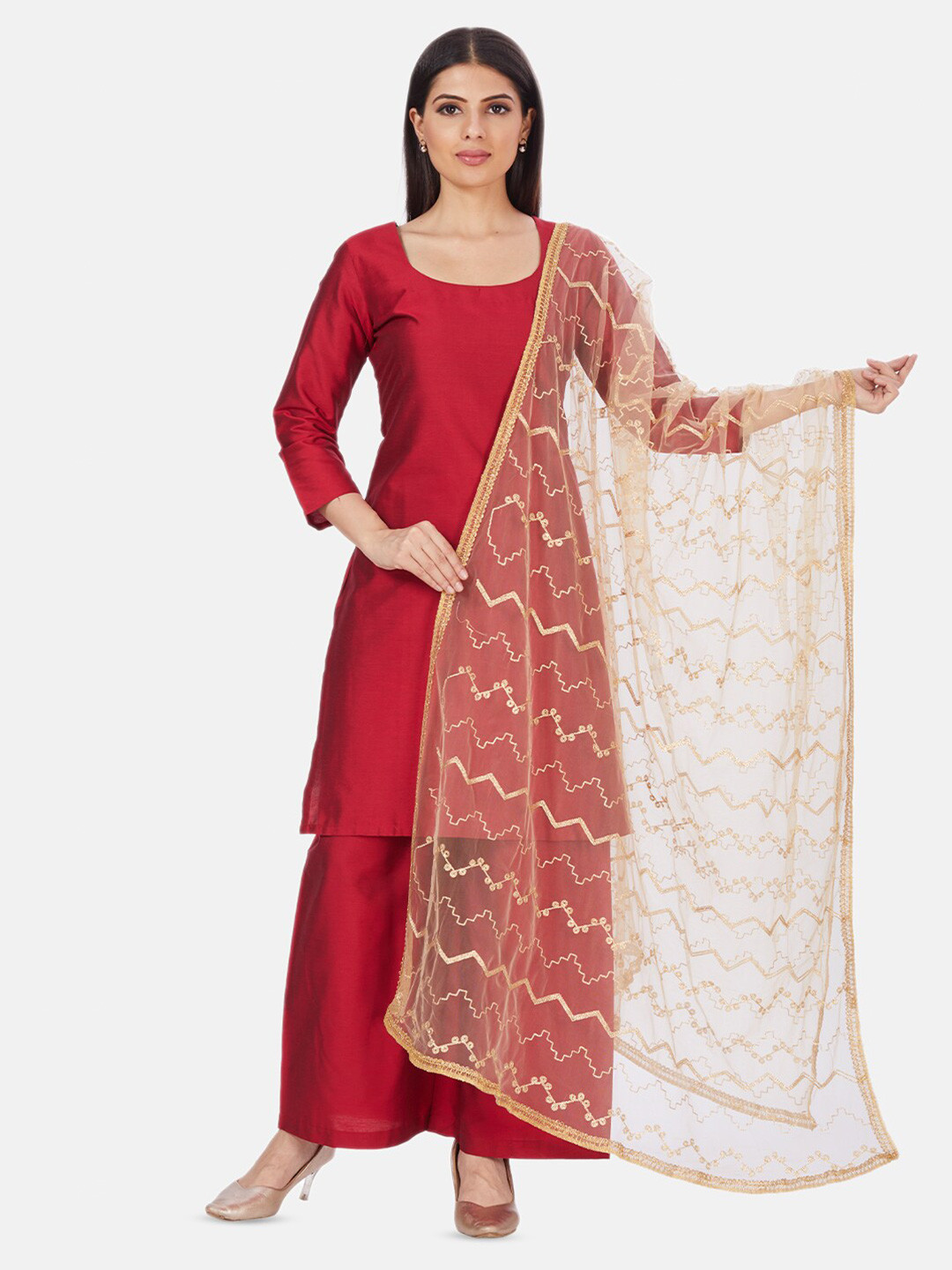 

Studio Shringaar Embroidered Dupatta with Sequinned, Gold