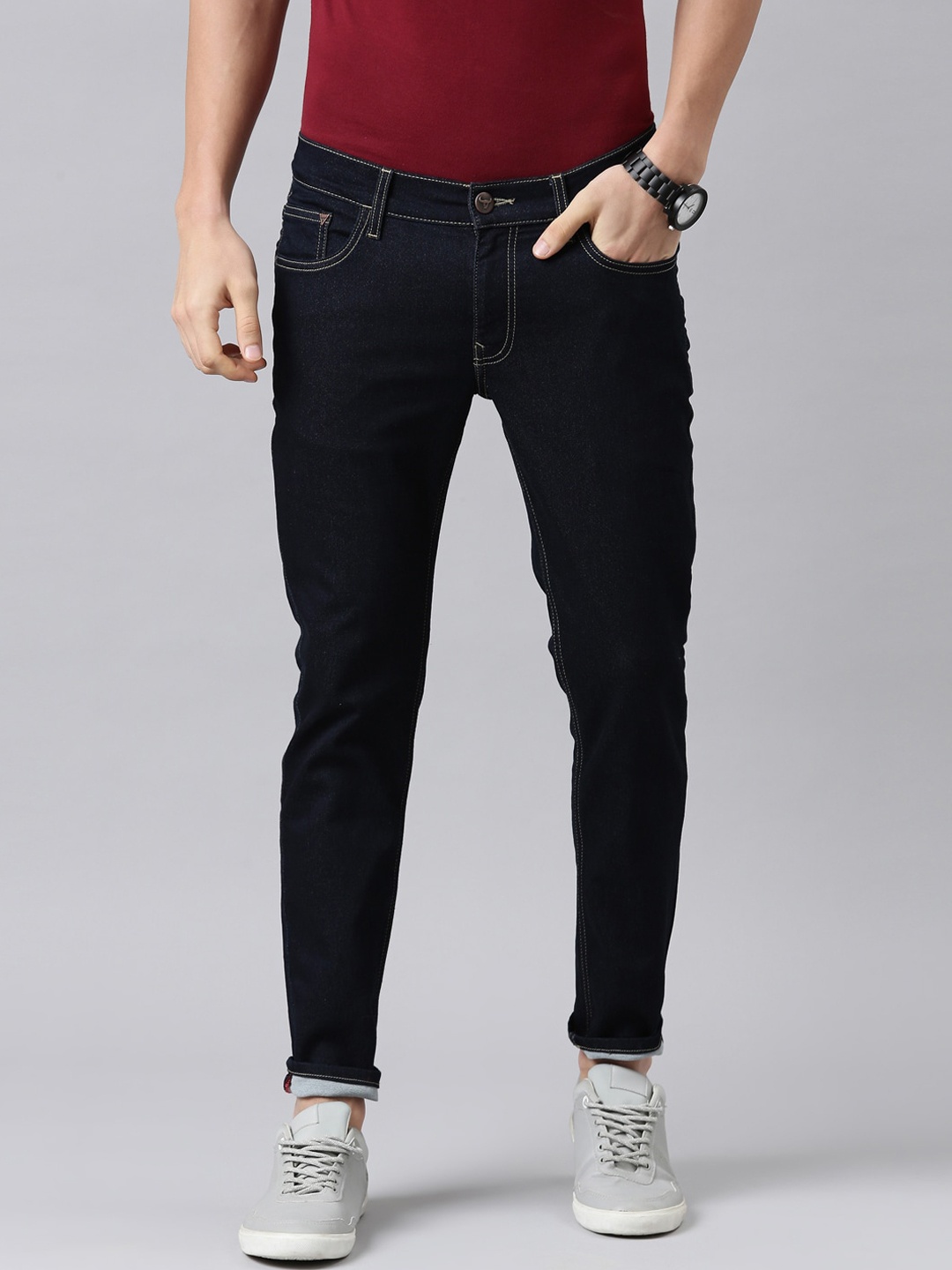 

American Bull Men Classic Slim Fit Clean Look Stretchable Jeans, Blue