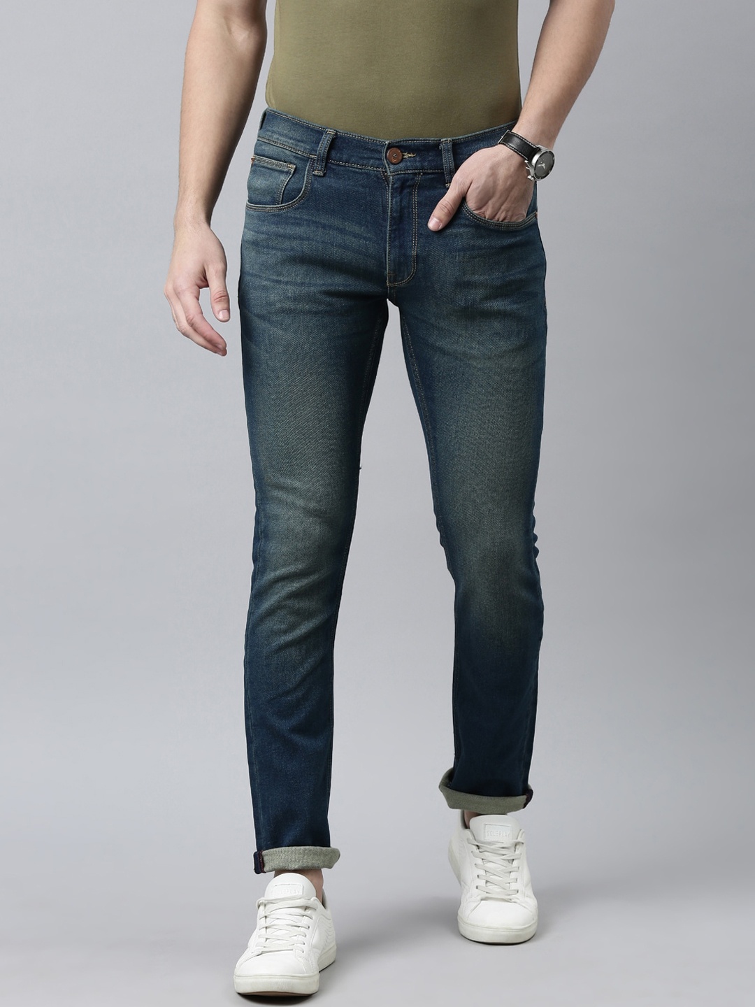

American Bull Men Classic Skinny Fit Light Fade Jeans, Blue