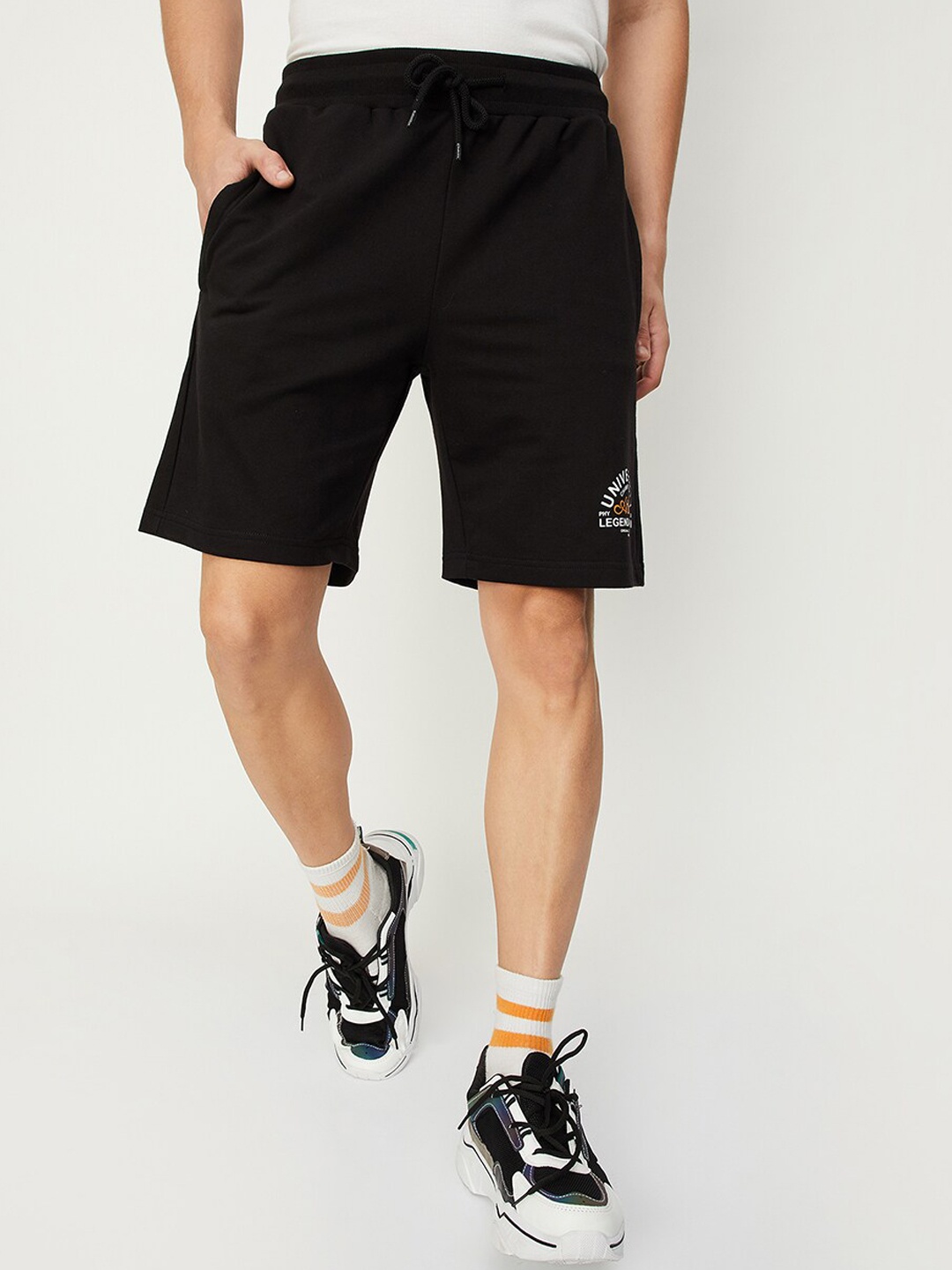 

max Men Mid Rise Cotton Sports Shorts, Black
