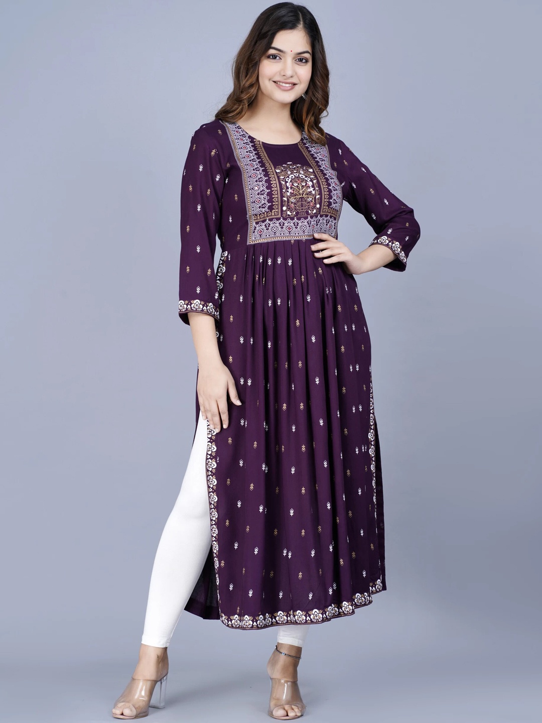 

MARISY Ethnic Motifs Printed Kurta, Purple