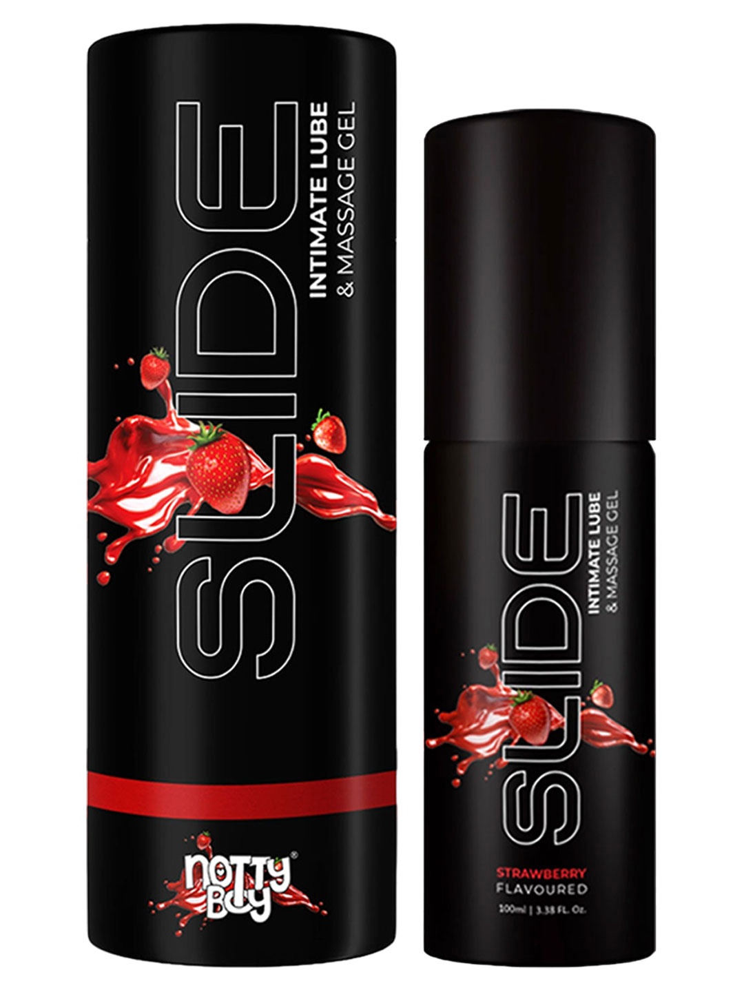 

noTTy Boy Slide Strawberry Flavoured Intimate Lube & Massage Gel - 100 ml, Black