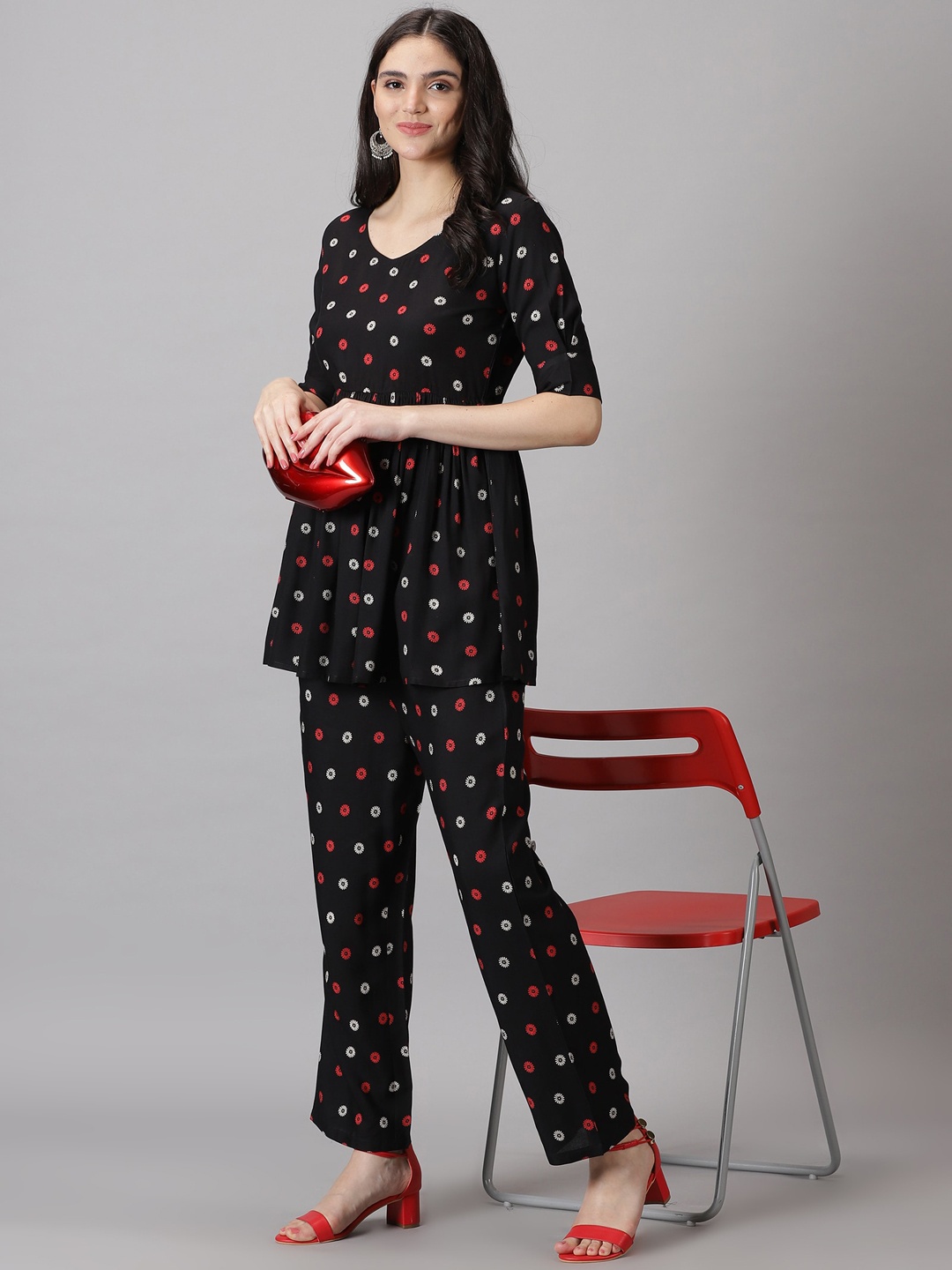 

PURSHOTTAM WALA Printed Tunic & Trousers Set, Black