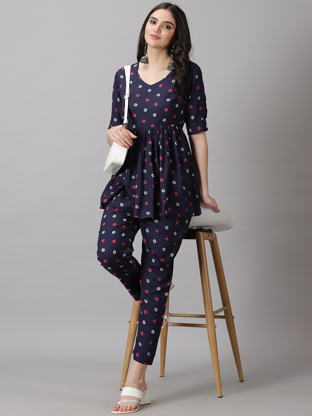 

PURSHOTTAM WALA Printed Tunic & Trousers Set, Blue