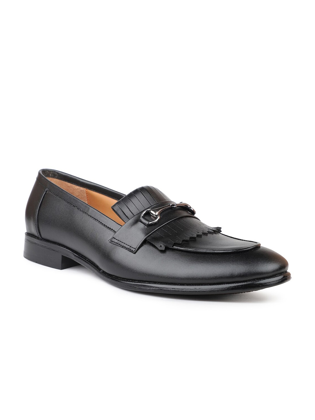 

ATESBER by Inc.5 Men Textured Leather Formal Horsebit Loafers, Black