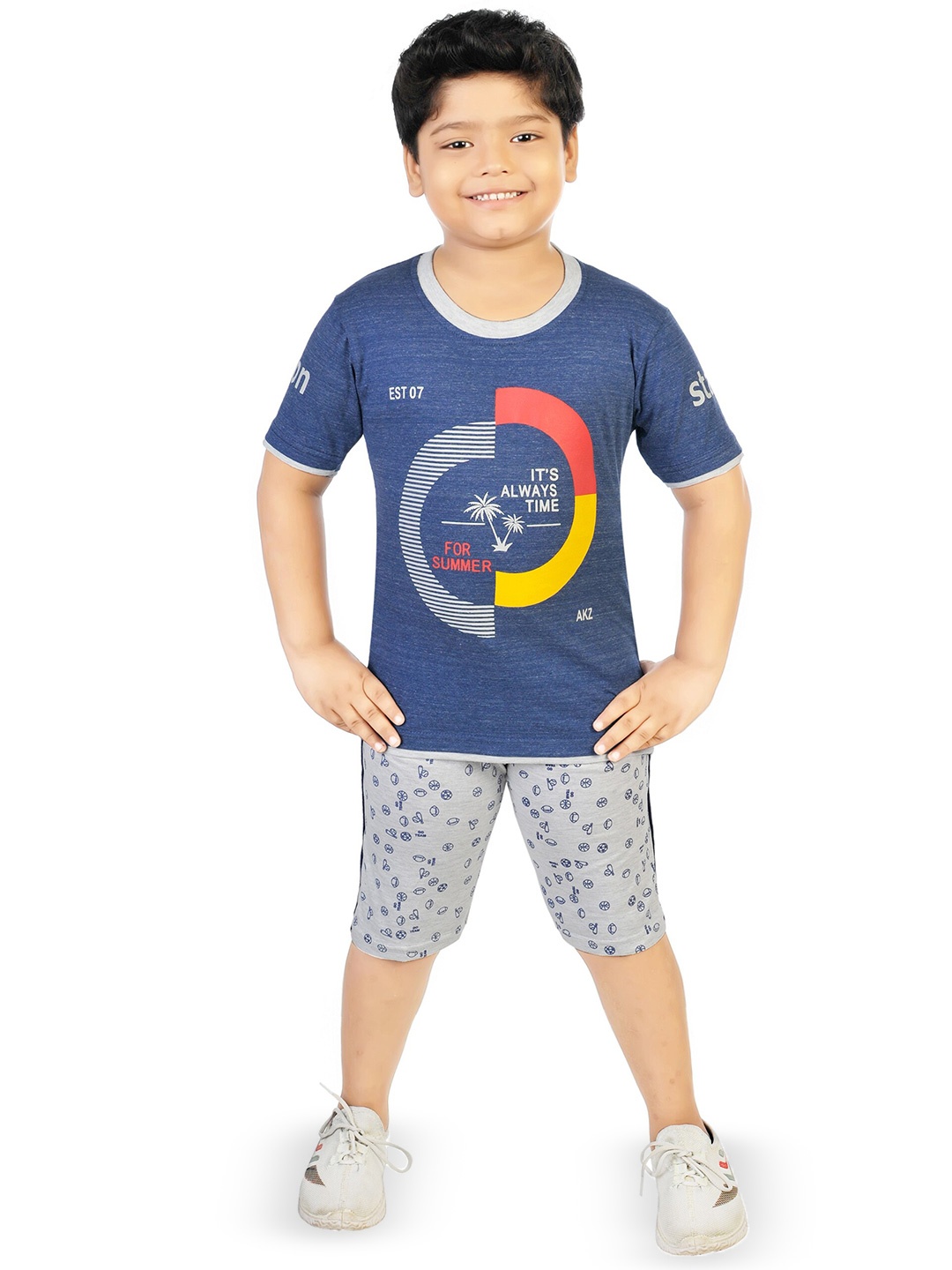 

BAESD Boys Typography Printed T-shirt with Shorts, Blue