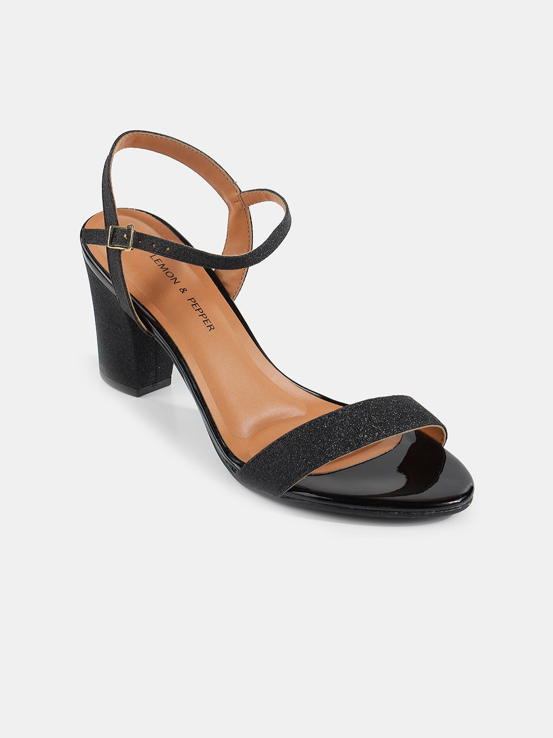 

LEMON & PEPPER Open Toe Party Block Heels, Black