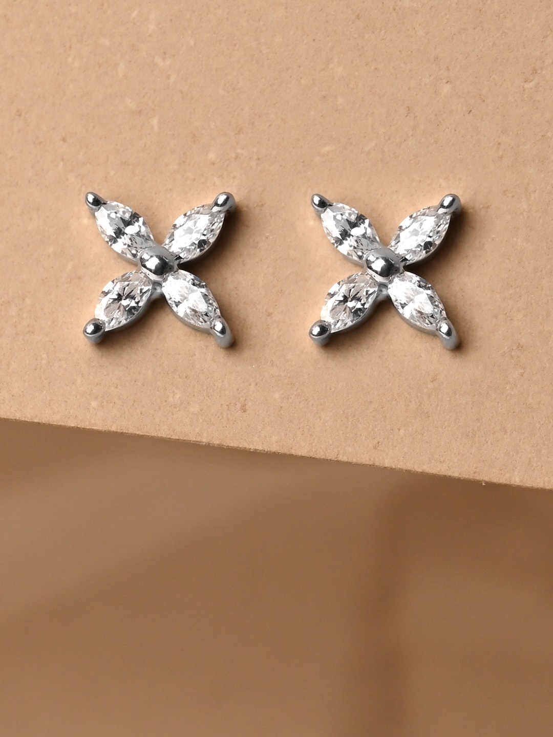 

Clara Rhodium-Plated Sterling Silver Floral Cubic Zirconia Studded Studs