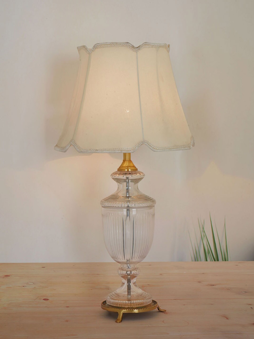 

Fos Lighting Antique White Glass & Brass Single Trophy Table Lamps, Gold