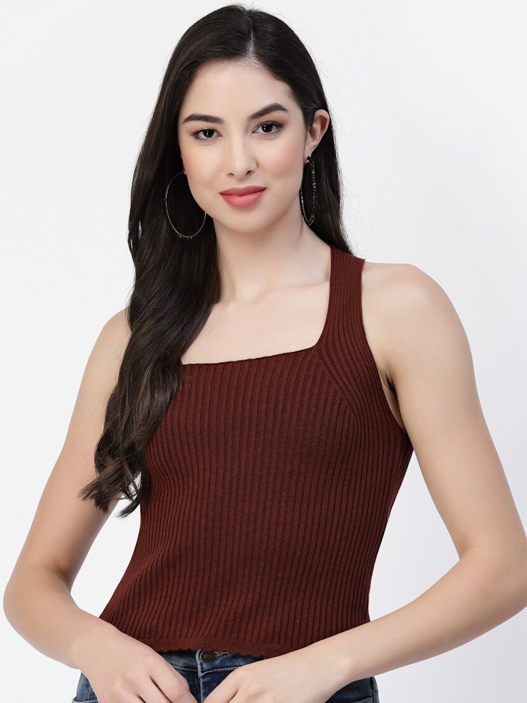 

Kalt Square Neck Shoulder Straps Cotton Top, Maroon