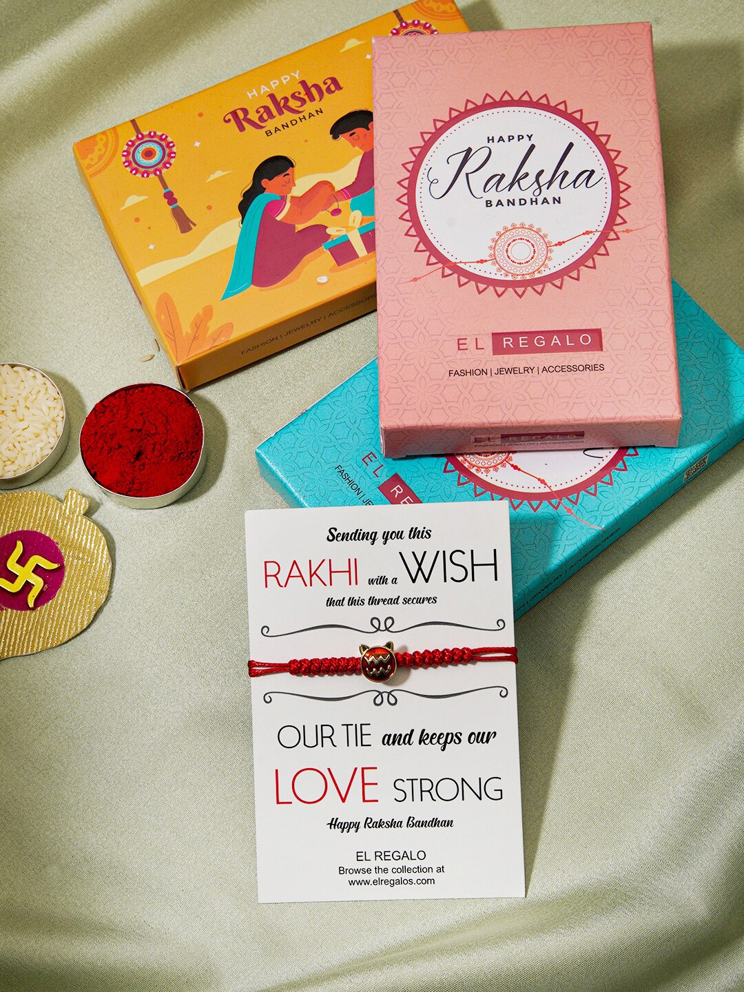 

EL REGALO Men Zodiac Sign Detail Rakhi With Roli Rice & Greeting Card, Red