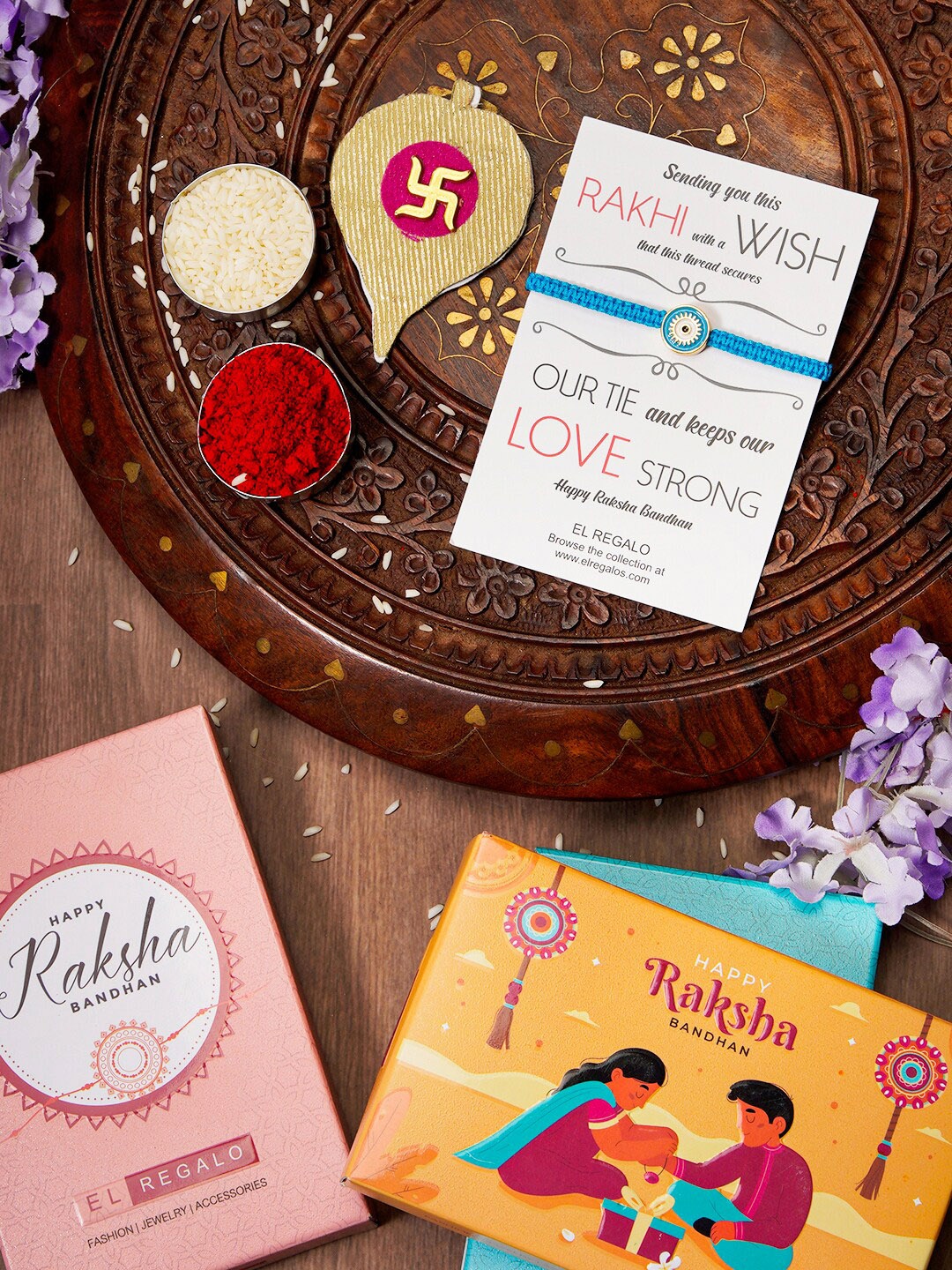 

EL REGALO Men Evil Eye Name Initial Rakhi With Roli chawal Card, Blue