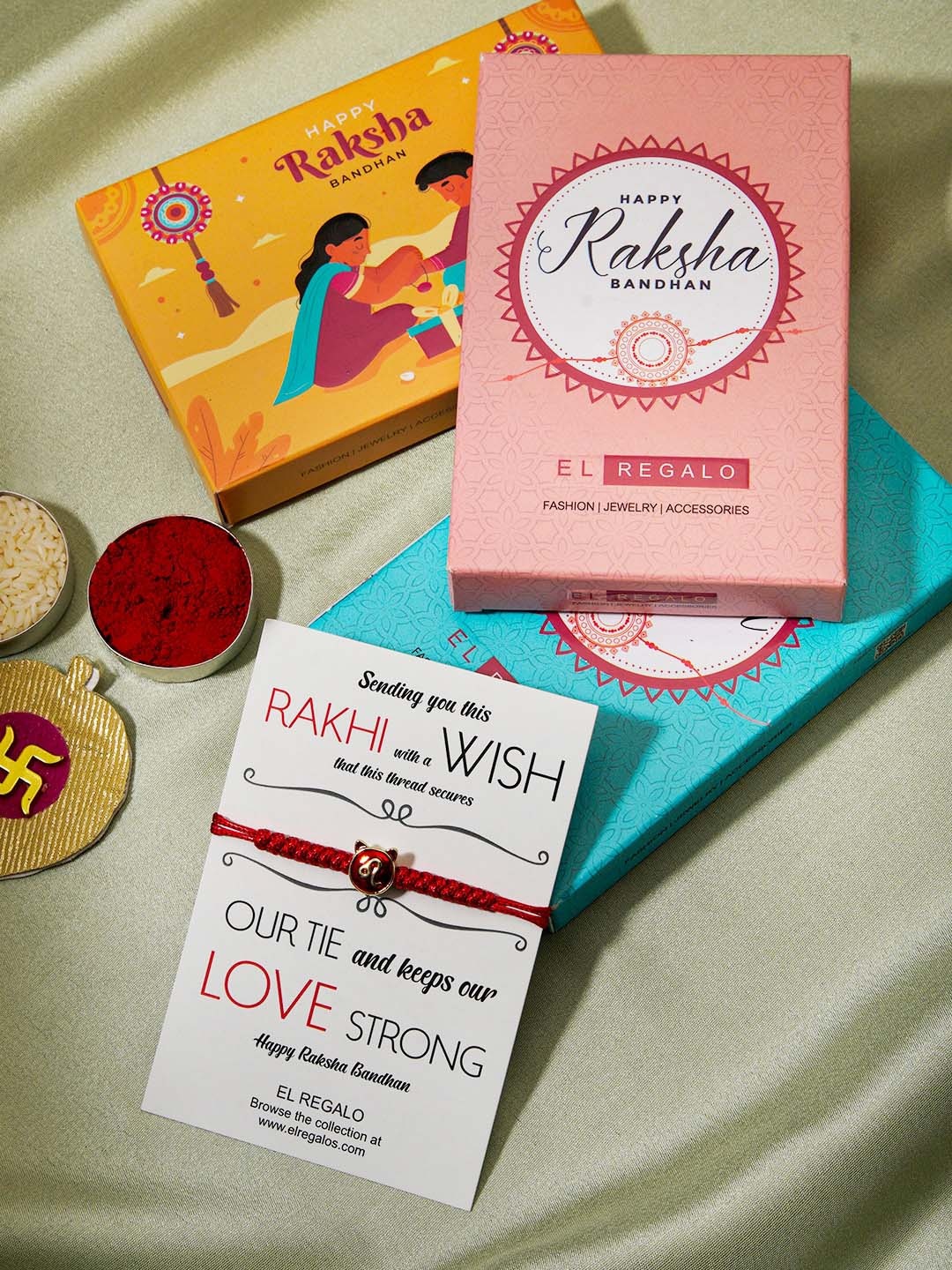 

EL REGALO Zodiac Sign Detail Rakhi & Greeting Card, Red