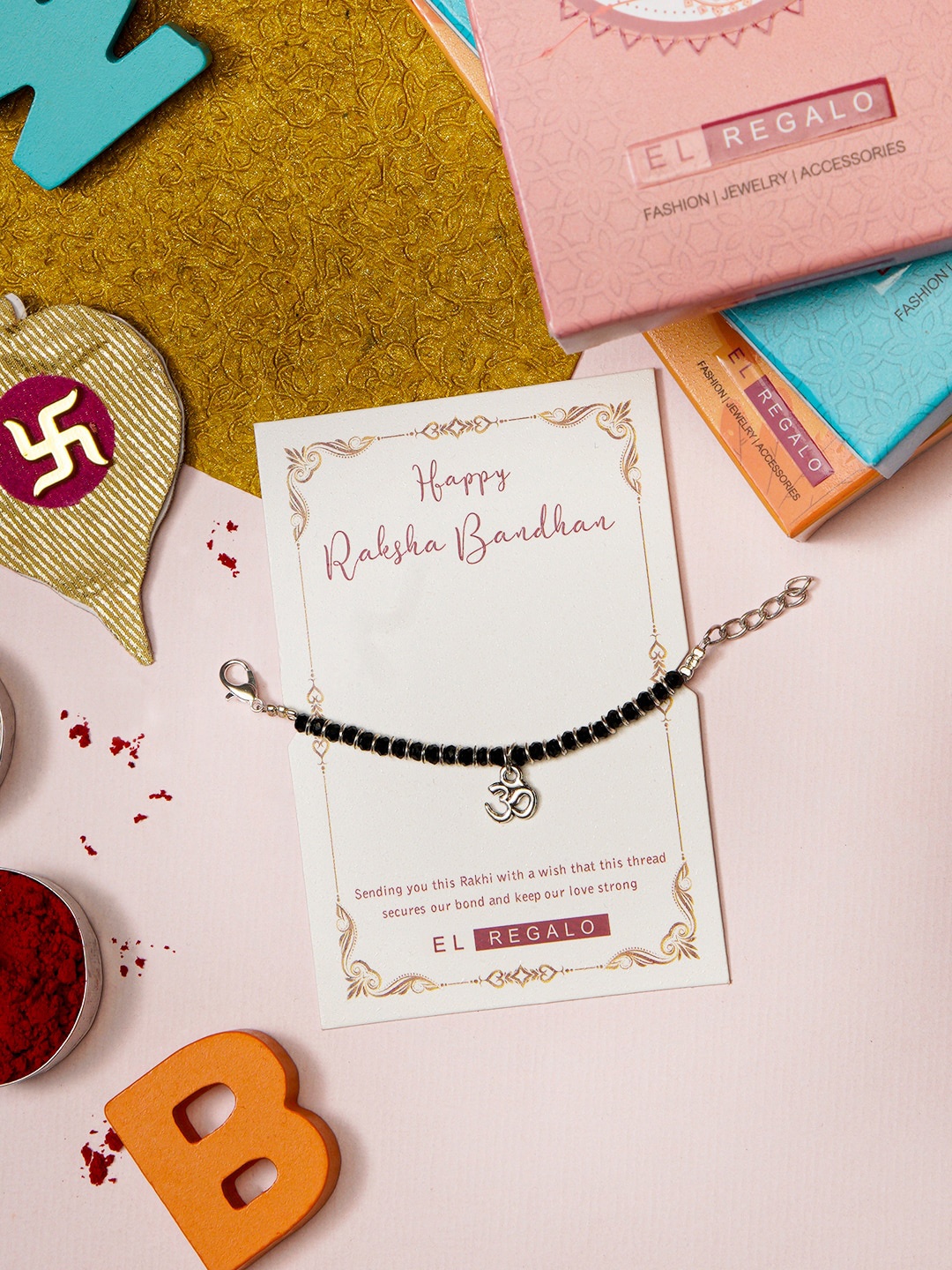 

EL REGALO baby Nazaria Charm Rakhi With Roli Chawal Greeting Card, Black
