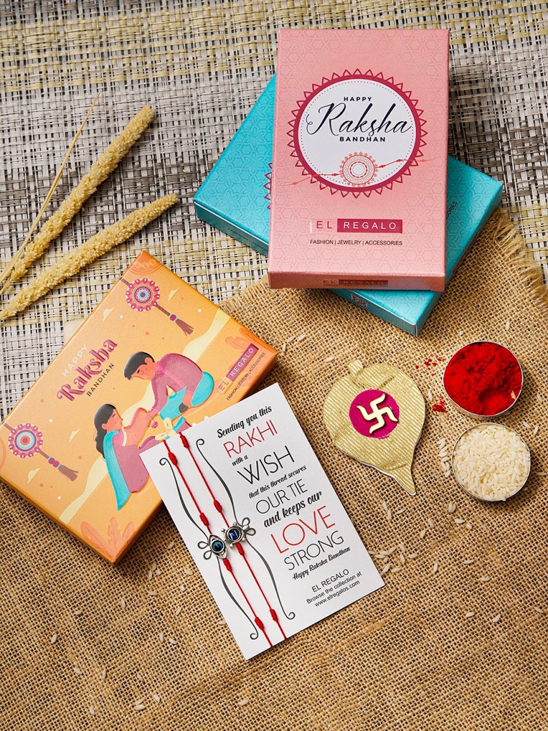 

EL REGALO Set Of 2 Evil Eye Bhaiya and Bhabhi Rakhi With Roli Rice, Red