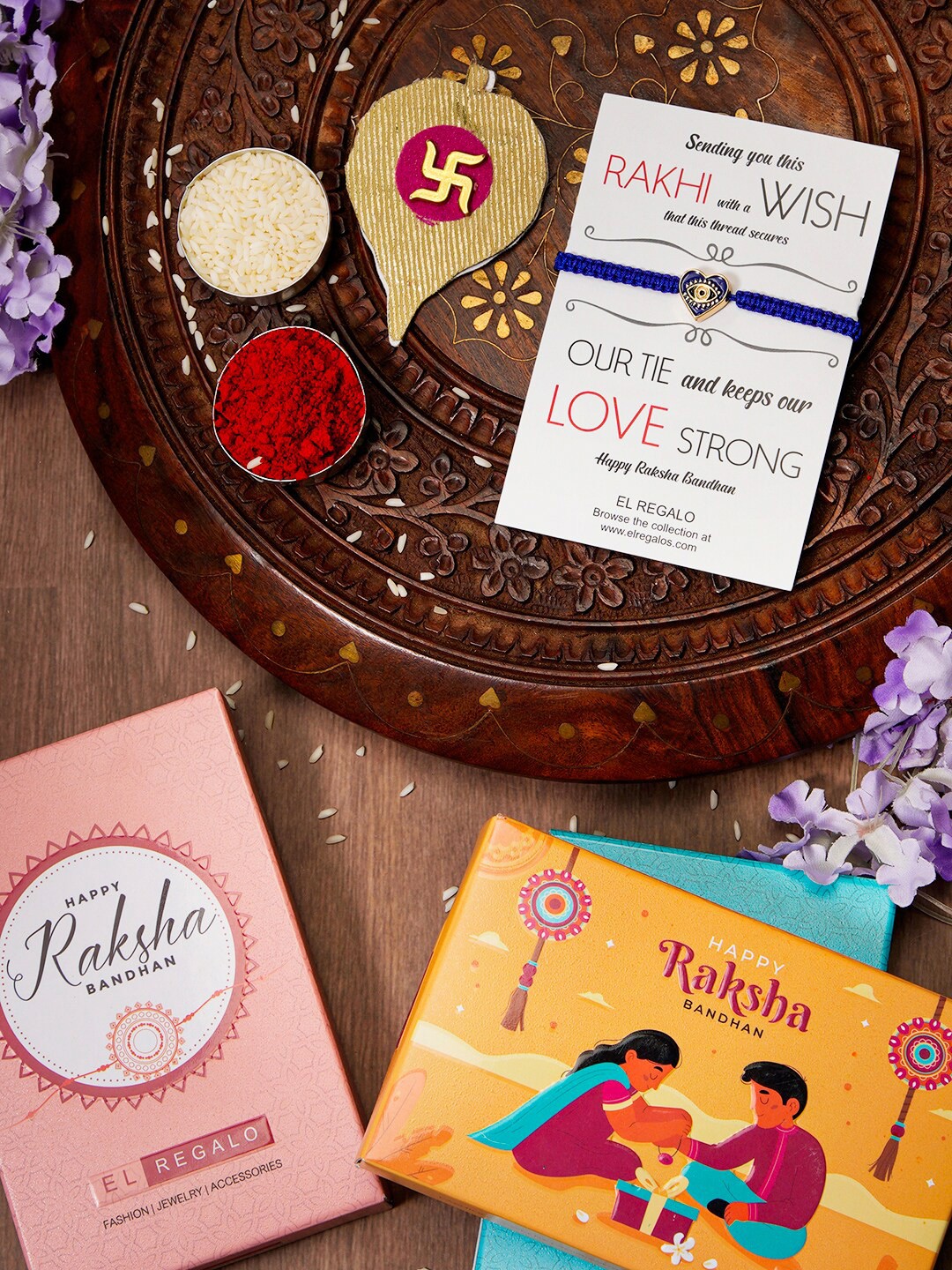 

EL REGALO Men Evil Eye Name Initial Rakhi With Roli chawal Card, Blue