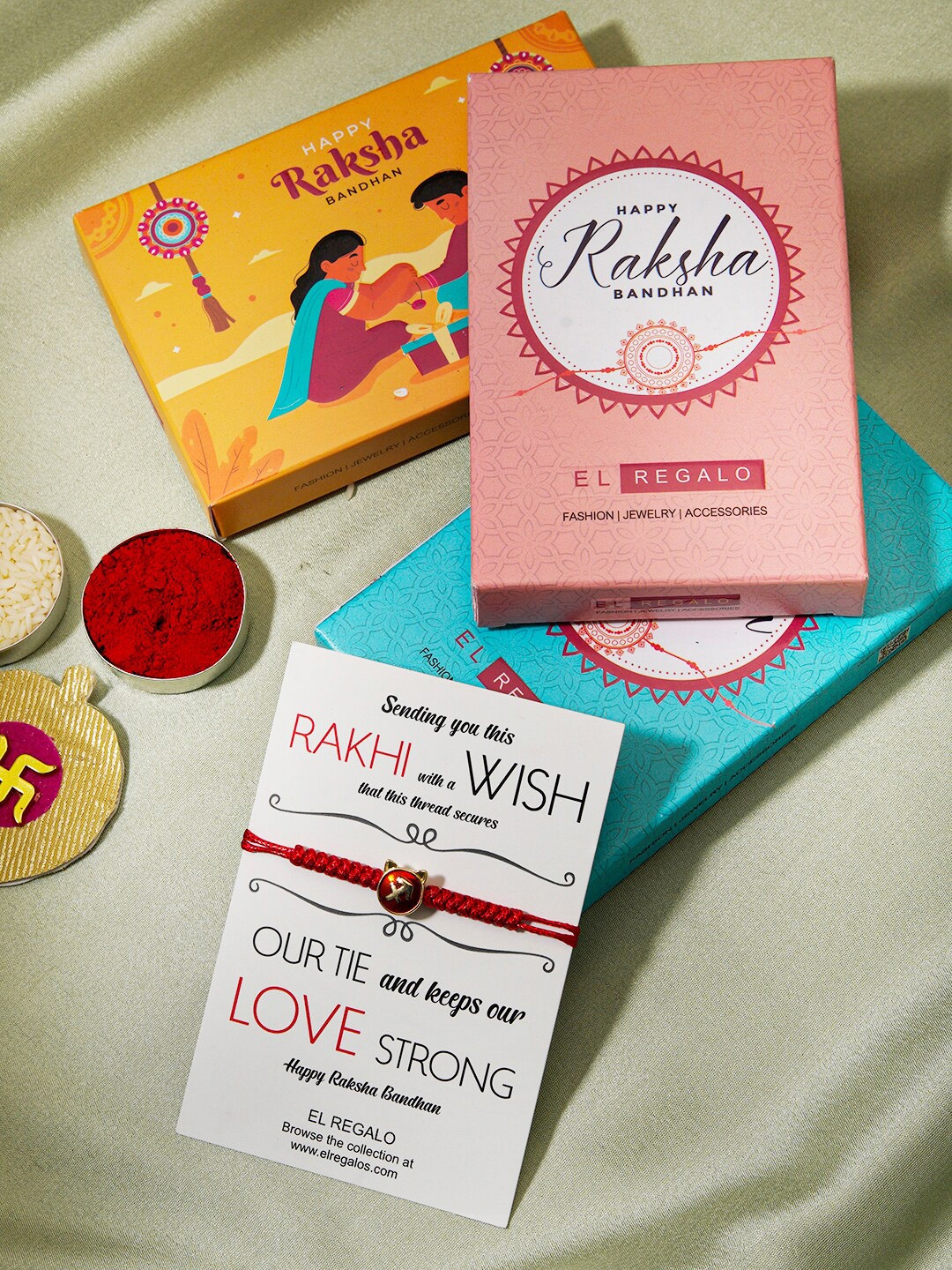 

EL REGALO Zodiac Sign Detail Rakhi With Roli Rice & Greeting Card, Red