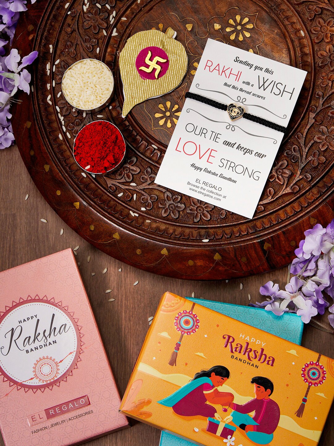 

EL REGALO Evil Eye Name Initial Rakhi With Roli chawal Card, Black
