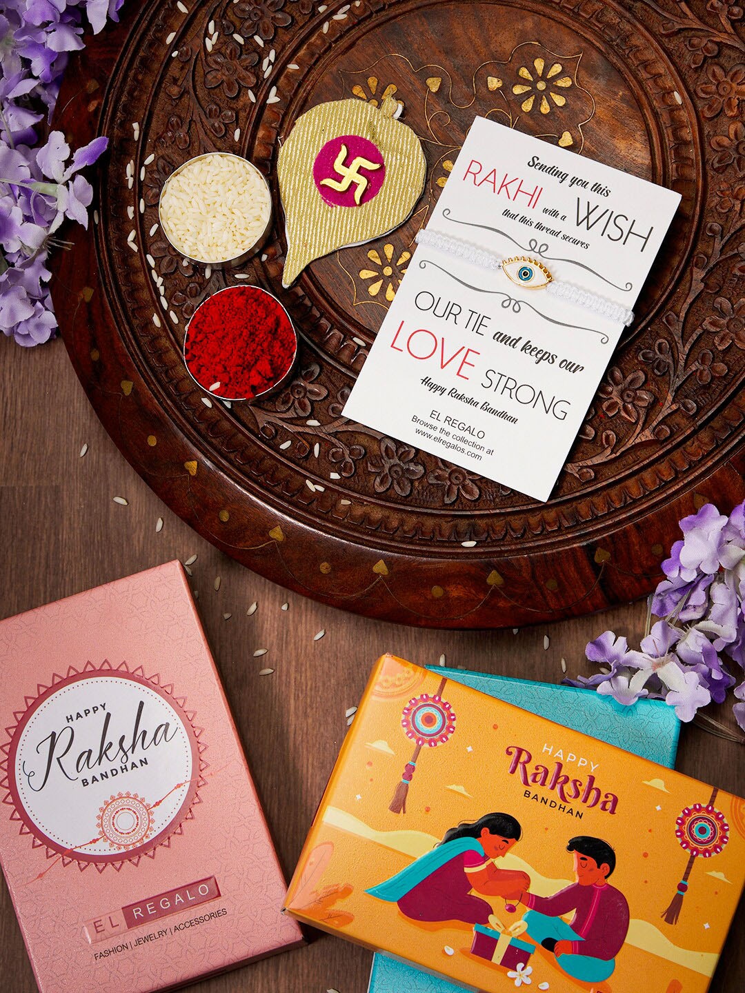 

EL REGALO Evil Eye Name Initial Rakhi With Roli chawal Card, White