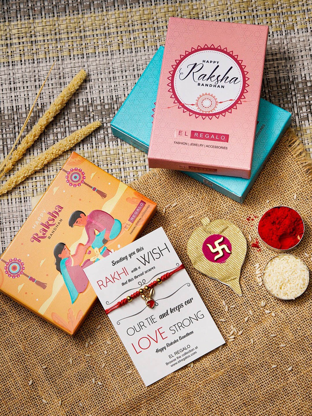 

EL REGALO Men Evil Eye Charm Rakhi With Roli Chawal & Greeting Card, Red