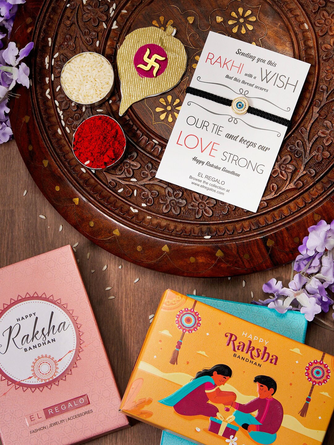 

EL REGALO Evil Eye Name Initial Rakhi With Roli chawal Card, Black
