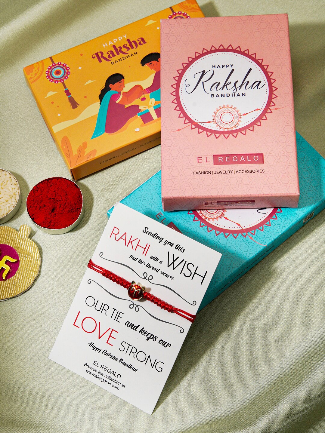 

EL REGALO Zodiac Sign Detail Rakhi With Roli Rice & Greeting Card, Red