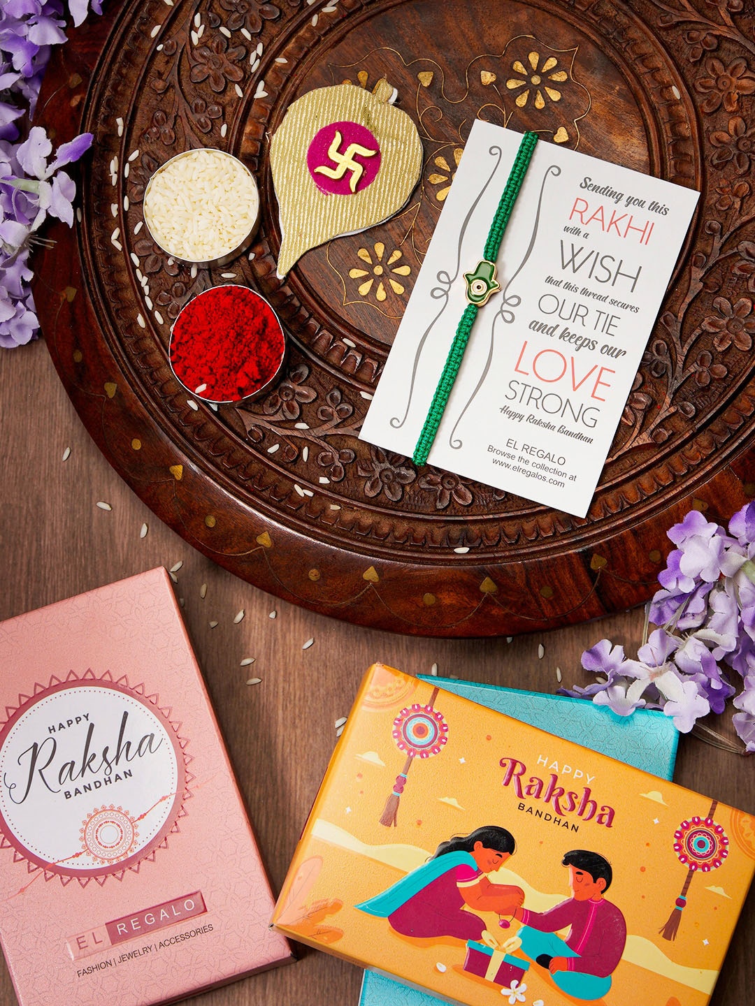 

EL REGALO Evil Eye Name Initial Rakhi With Roli chawal Card, Green