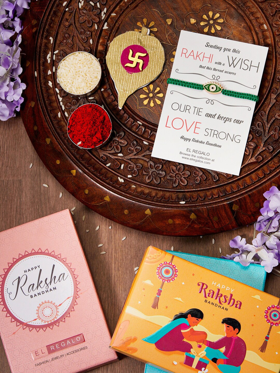 

EL REGALO Evil Eye Name Initial Rakhi With Roli chawal Card, Green
