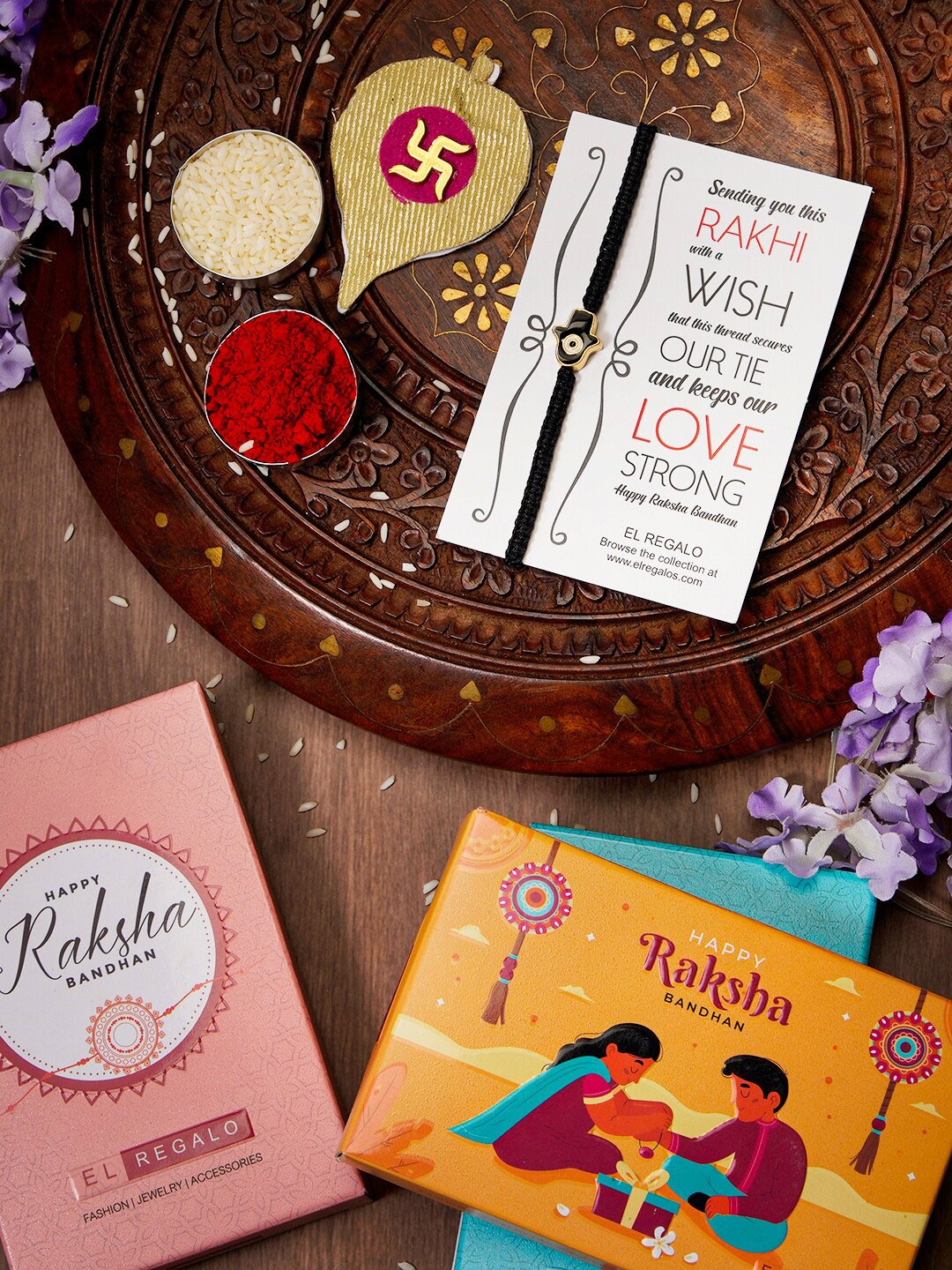 

EL REGALO Evil Eye Name Initial Rakhi With Roli chawal Card, Black