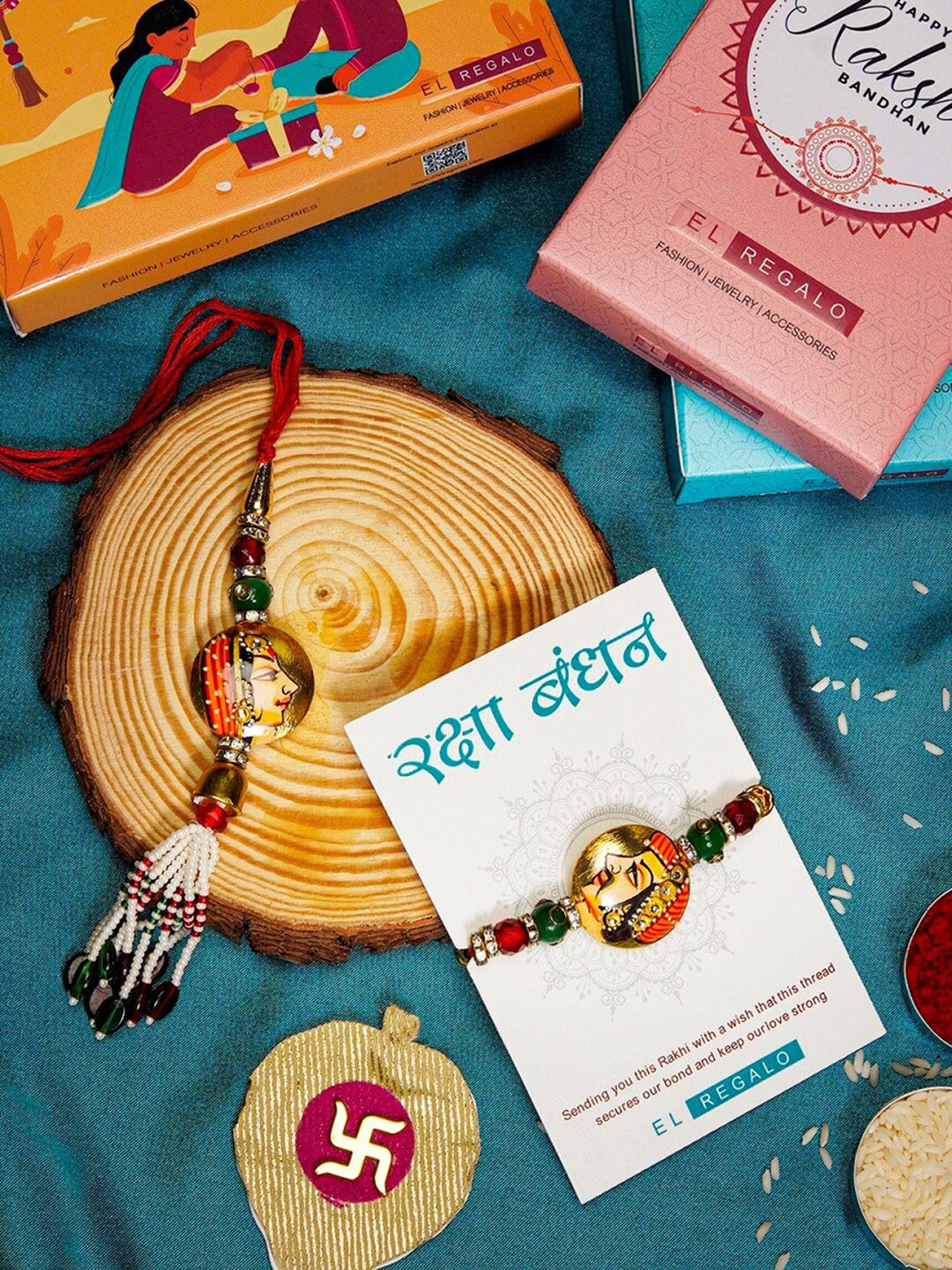 

EL REGALO Gold-Plated Rakhi Combo For Bhaiya and Bhabhi