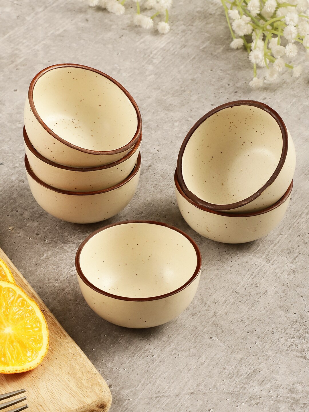 

MIAH Decor Off White & Brown 6 Pieces Ceramic Matte Bowls
