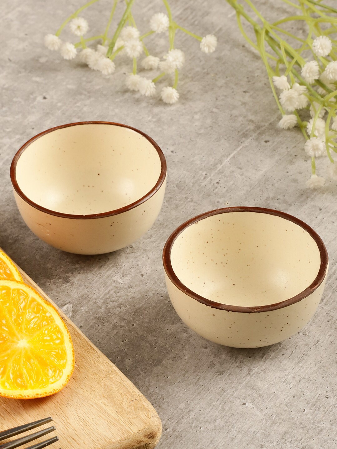 

MIAH Decor Off White & Brown 2 Pieces Ceramic Matte Bowls