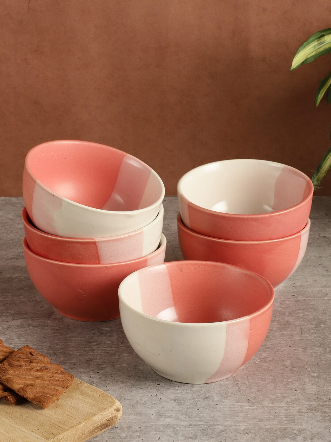 

MIAH Decor Peach-Coloured & White 6 Pieces Printed Ceramic Glossy Bowls